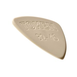 Close-up, angled view image of Token Tan B2-45 flatpick (PEEK)